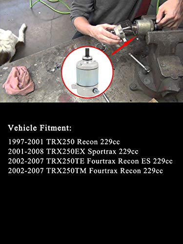 Starter Motor Fits for Honda ATV TRX250 Recon 97-01 TRX250EX Sportrax 01-08 TRX250TE Fourtrax Recon ES, TRX250TM Foutrax Recon 02-07 TRX250X 09-2016, Replaces 31200-HM8-003 31200-HM8-A4