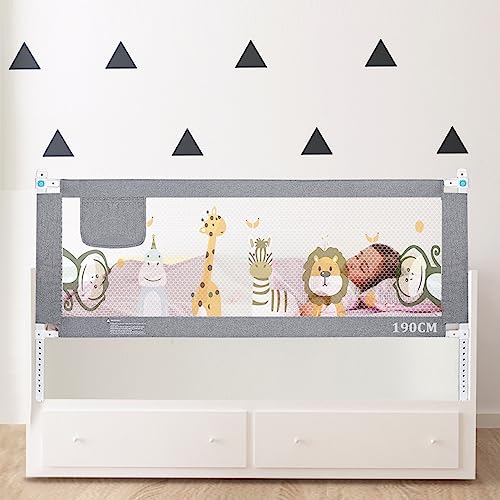 Barandilla cama niños anticaída con elevación vertical ajustable y doble cierre seguro 190cm 2