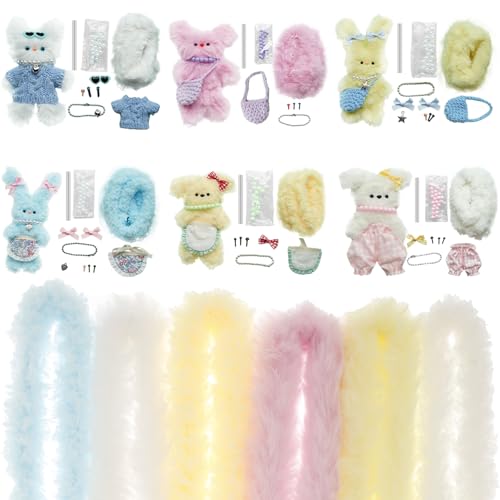 RVEFOT 6 Pcs Fur Pipe Cleaners Craft Kit with Decorative Accessories and Video Tutorials, Pipe Cleaners Kit for Beginners, Bear Animal Kit for Craft, Kids Art Craft DIY Creative Decoration