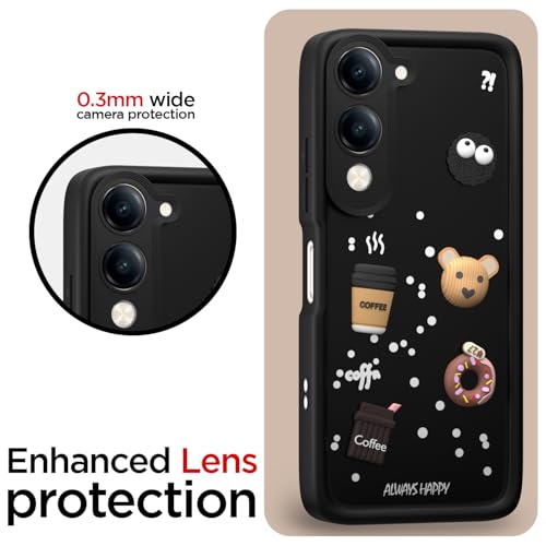 Image of Pikkme Back Cover for iQoo Z10 lite 5G / Vivo T4 lite 5G / Y19 5G / Y19e / Y04 4G / Y29s 5G | 3D Bear Silicone Cute & Fun Coffee Cartoon | Full Body Protection Bumper Case (Black)