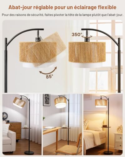 Lampadaire rotin avec table 360° 160,5 cm Wio-Mio