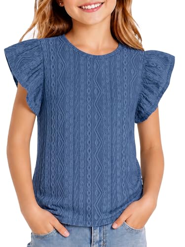 Image of Girls' Summer Shirts Cute Tops Ruffle Sleeve Crew Neck Casual Tees