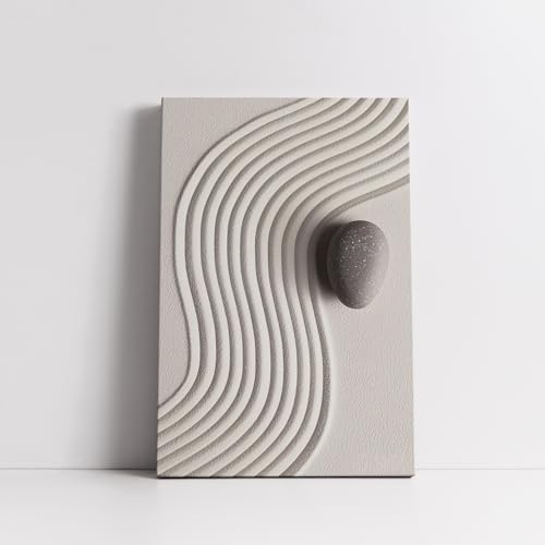 MUYYRT Zen Canvas Wall Art, Pebbles on Sand Low Saturation Picture Prints Gallery Wrapped Canvas Decor for Bathroom, Bedroom, Office, Restroom and Yoga Room, 24x36 Inch