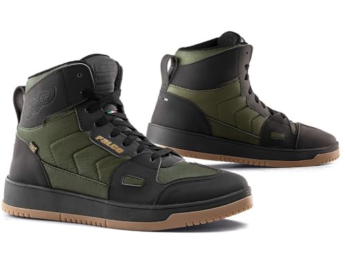 FALCO Harlem Motorradschuhe army grün schwarz Herren CE mit D3O Protektoren Air-Tech, 45