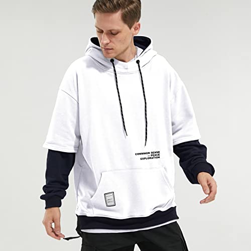 Hoodie Mens Hooded Sweatshirt Patchwork Casual Pullover Crew Neck Contrast Color with Pocket2