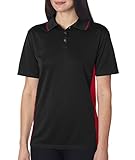 UltraClubs Women's Cool & Dry Sport Two-Tone Polo Tee, Black/Red, Small