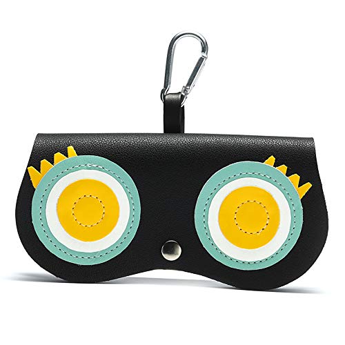 Image of Cartoon Sunglasses Pouch, Portable Snap Button Glasses Case with Clip PU Leather Splicing Eyeglasses Carrying Bag