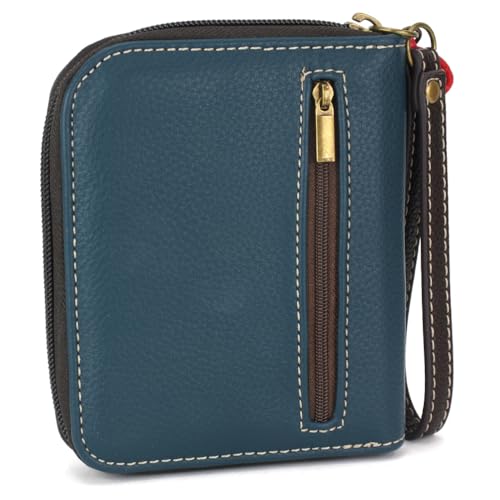 Image of CHALA Zip Around Wallet, Wristlet, 8 Credit Card Slots, Sturdy Pu Leather - Mushroom - blue