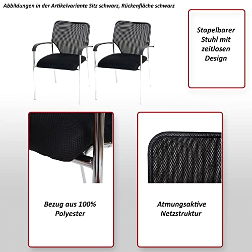 Miniatura 3 de Mendler Lote De 4 Sillas De Conferencia Visitor Tulsa, Apilable, Tejido Asiento Negro, Respaldo Negro