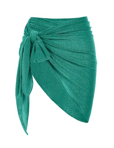 Image of Metallic Shiny Short Sarong Coverups for Women Semi Sheer Bikini Cover Up | Swimsuit Skirt Beach Bikini Cover Up Bathing Suit Wrap
