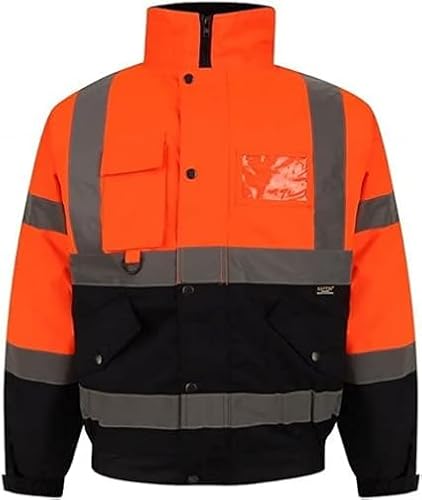 Image of Dolce Vari Hi Viz High Visibility Bomber Jackets Work Wear Safety Jackets Reflective Security Hi Vis Bomber Jackets Coat Soft Warm Cozy Waterproof (L, Orange Navy)