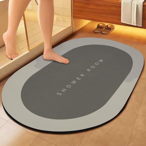 FANWINKJ Tapis de Douche Super Absorbant et Antidérapant, Tapis de Bain à Séchage Rapide, 60 x 90 cm, Gris