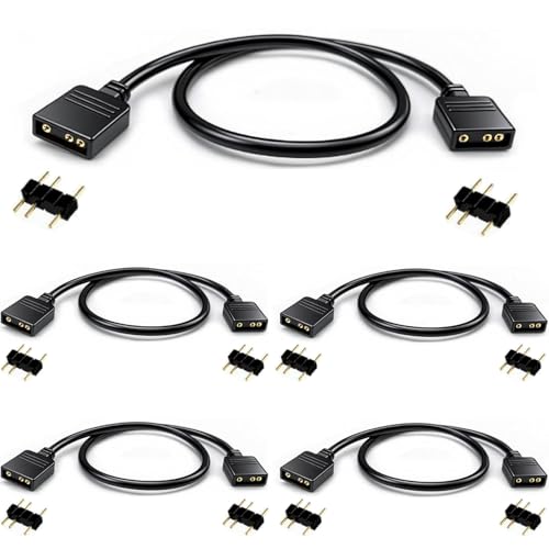 RUNCCI-YUN 5 piezas Cable Divisor ARGB 5 V 3 pines,Extensión 3 pines Hembra a Hembra fan splitter ARGB para ventiladores RGB de PC y tiras LED (30 cm,negro)