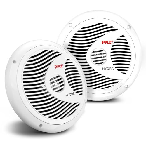 Image of Pyle Marine Speakers, Boat Speakers, Marine Speaker, 8 inch 180W Waterproof, 4 Ohm, PP Cone, Rubber Surround, 1.5 inch Voice Coil, 20 Oz Magnet, White, Includes Speaker Wire & Mounting Hardware