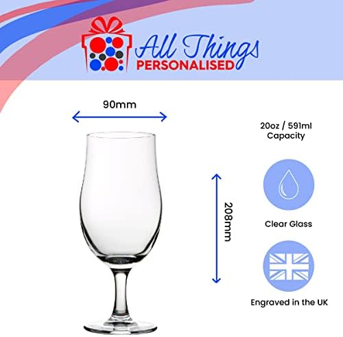 Personalised Engraved 20oz Keg Stemmed Pint Cider Glass, Personalise with Any Message, Gift Box Included, Choose from a Variety of Fonts, Laser Engraved