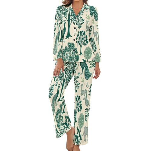 Pyjama grande taille femme haut forêt de paons fantastiques élégant