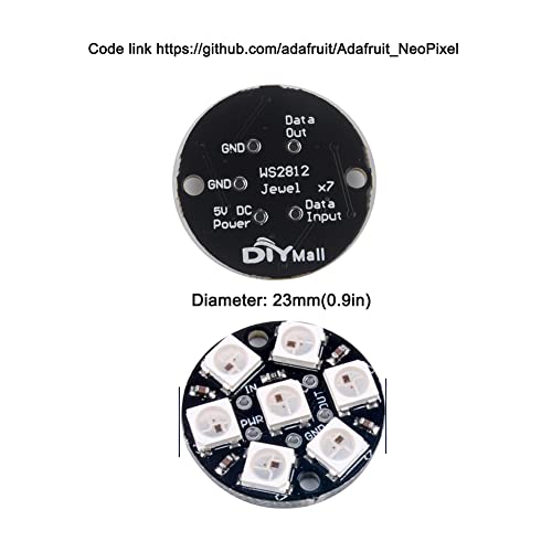 DIYmall 7 X WS2812B RGB LED Rings 7 Bits 5050 Lamp Light with Integrated Drivers, Full Color, Individually Addressable for Arduino ESP8266 Raspberry Pi ESP32 (Pack of 5pcs)