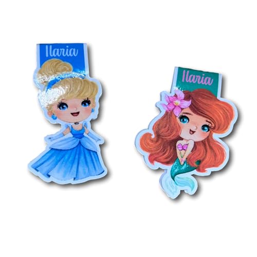 Segnalibro magnetico plastificato Principesse delle Fiabe personalizzati con nome set da 6 o 12 pezzi gadget compleanno regalo fine festa bambino bambina