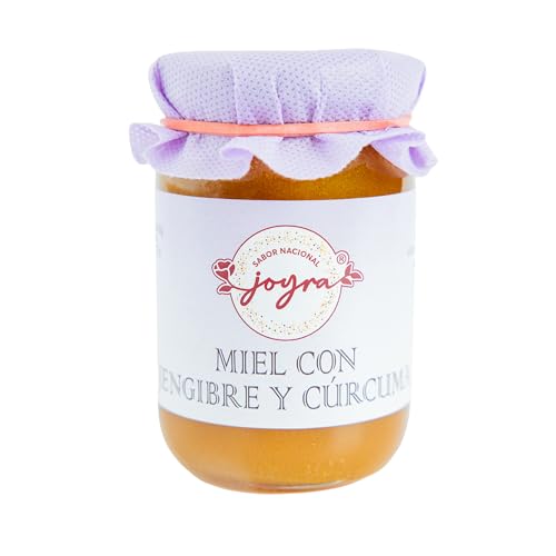 Miel Pura de Abeja, Con Superalimentos - Propóleo, Maca, Comino Negro, Picante. 10 Especialidades 100% Natural y Artesanal. Apicultura Española, Sin Aditivos. (250, Miel con Jengibre y Cúrcuma)