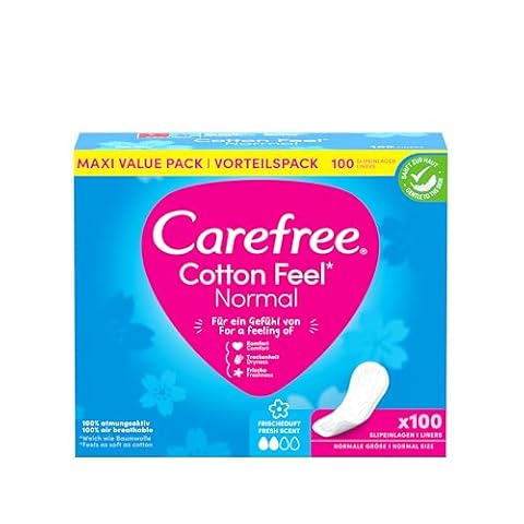 Carefree Cotton Feel Normal świeży zapach 100 szt., wkładki higieniczne o optymalnym dopasowaniu i uczuciu codziennej świeżości, 100% oddychające i nie zsuwają się
