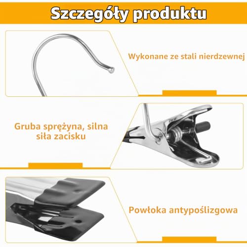 Zestaw 20 haczyków na pranie, czarne haczyki na pranie, klipsy do łodzi, 360°, stal nierdzewna, spinacze do bielizny, do ręczników, spodni, butów