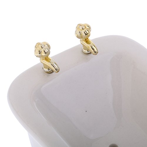 Fenteer 1/12 Puppenhaus Badezimmer Möbel - Mini Badewanne + Waschbecken + Toilette - 3tlg/Set – Bild 7