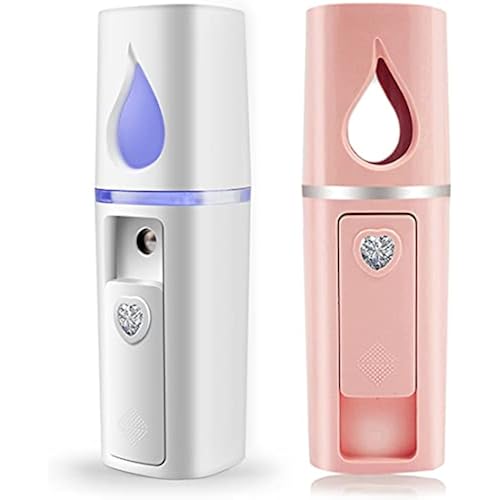 Portable Nano Facial Mister Mini Facial Steamer Atomization Eyelash Extensions with Mirror & 20ml Visual Water Tank (2 Packs)