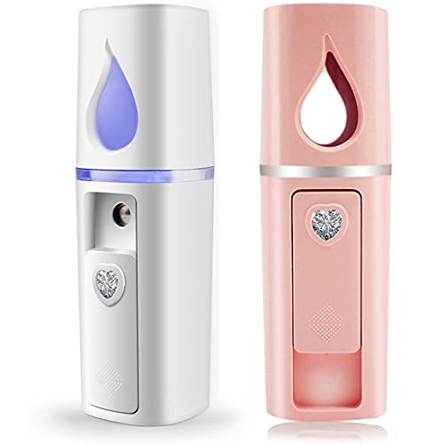 Portable Nano Facial Mister Mini Facial Steamer Atomization Eyelash Extensions with Mirror & 20ml Visual Water Tank (2 Packs)