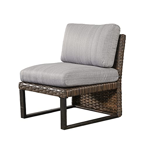 LOKATSE Home Outdoor Wicker Chair Patio Dining Metal Furniture Rattan Armless Sofa with Cushion