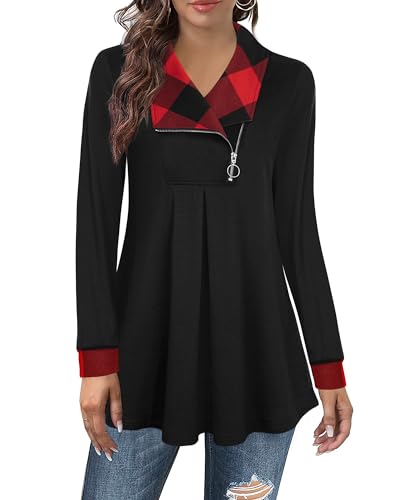 Elegante Damen Pullover Festlich Schick Rot Schwarz Edel Tunika Warm...