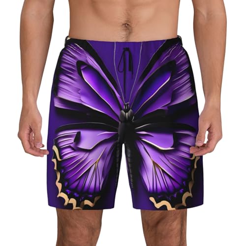 Cute Purple Butterfly Print Men Stylish Functionality Swim Trunks Breathable Beach Shorts Surfing Gym Fishing