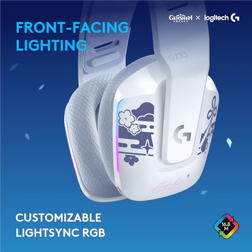 Image of Logitech G733 Lightspeed RGB Wireless Gaming Headset with Suspension Headband, Kamisato Ayaka Special Edition, LIGHTSYNC RGB, Blue Voce mic Technology and PRO-G Audio Drivers