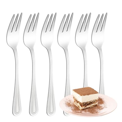 FAMILY Pack 6 Tenedor de Postre 15x1.7CM Acero Inoxidable Diseño Punto, Elegancia y Funcionalidad para Cada Ocasión, Cubiertos de Alta Gama para Hogar y Restaurante