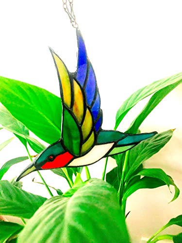 Stained Glass Humming Bird Window Hanging Sun Catcher, 6 1/2" X 5 1/2" #TOP3