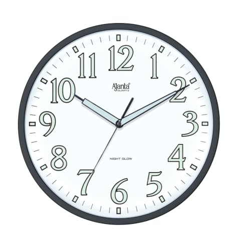 Image of Ajanta 12 Inches Silent Sweep Radium Wall Clock - Night Glow wall Clock Radium Dial - 30 cm x 30 cm (Black) (White)