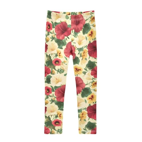 Morning Glory Hibiscus Flower Girls Leggings Soft Stretch Workout Yoga Dance Pants for Kids Casual Tights