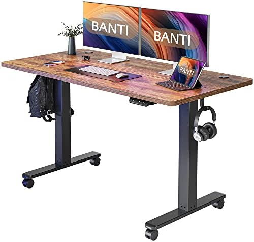 BANTI Standing Desk, 55 x 24 Inch Electric Stand up Height Adjustable Home Office Table, Sit Stand Desk with Splice Board, Rustic Brown