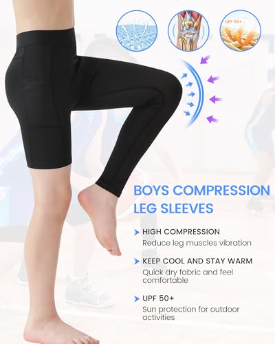Hotfiary Youth Boys One Leg Compression Pants for Basketball Long Leggings Sports Tights Kids Athletic Soccer Base Layer4