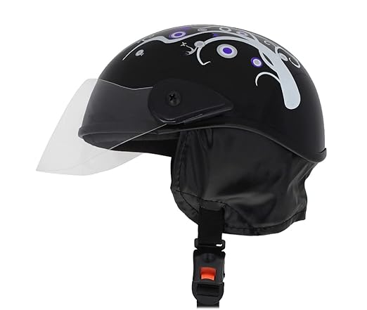 Western Era Stylish Half Face Helmet for Kids || Baby Safety and Comfort || (3-12 Years) (Black Glossy) (Blue Sticker)