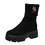 ICOSAR Schneestiefel Elastische Socken Stiefel Damen Winter mit dicken Sohlen Plus Samt-Baumwollschuhe erhöhen die Höhe und sehen dünn aus Schnee Kurze Stiefel (Color : Black, Size : 36 EU)