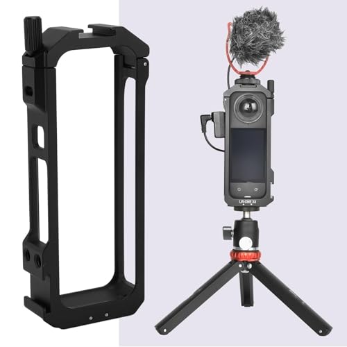 Action Camera Cage, Action Camera Frame Cage with Dual Cold Shoe Mount, Aluminum Alloy Protective Case for Action Camera,for Install Fill Light, Microphone and Other Accessories.