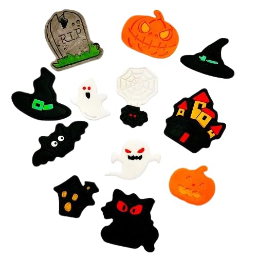 Halloween 12pcs Edible Sugar Fondant Cake/Cupcake Toppers Decorations, Spooky Ghost and Pumpkin Design