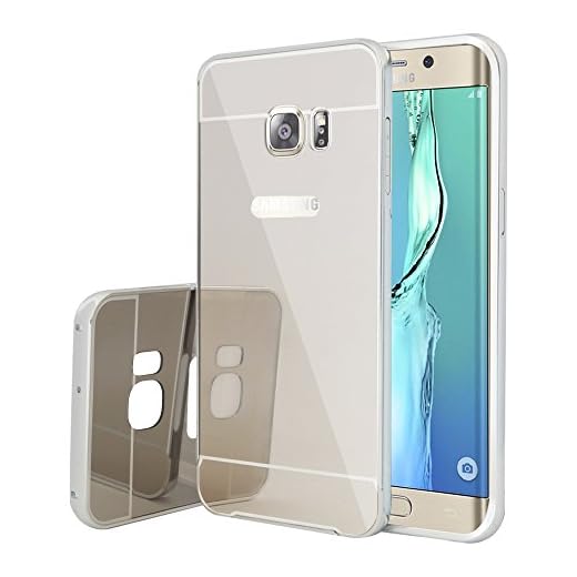 VComp-Shop® 2-i-1 aluminium spegel skyddshölje för Samsung Galaxy S6 edge+ SM-G928F, silver