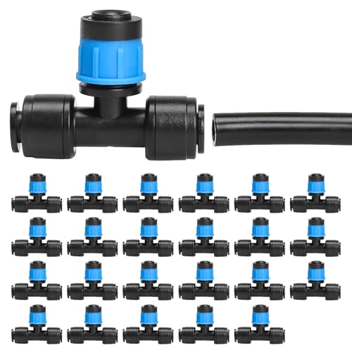 Bonviee 1/4 Inch Push-to-Connect Tee with Vortex Emitters, 24 Pack – Wide Coverage Irrigation for Lawn, Garden, Greenhouse...