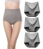 marysgift Damen-Slips, hohe Taille, Baumwolle, Unterwäsche, volle Rückseite, 3er-Pack, grau, 8-10