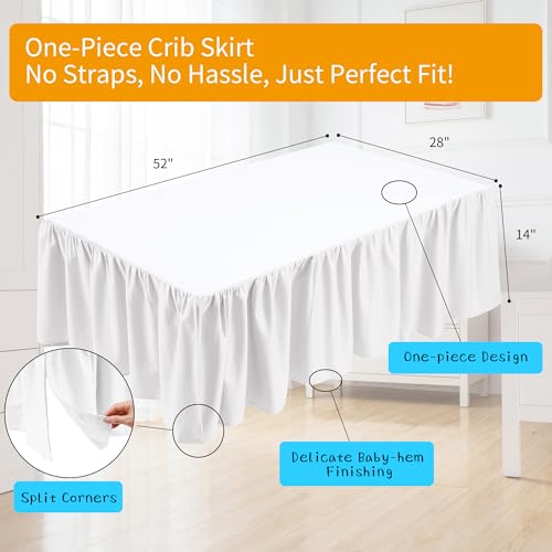 Image of Crib Bed Skirt Dust Ruffle 100% Cotton - Natural, Soft, Breathable for Baby's Delicate Skin, Nursery Toddler Crib Bed Skirt for Baby Boys Girls, Fits Standard Cribs 28 inch x 52 inch with 14 inch Drop