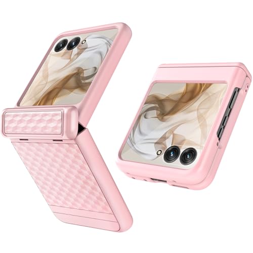 Miimall for Razr 2024 Case with Hinge Protection, Built-in Screen Protector, Anti-Slip Stylish Texture, Slim Dropproof Protective Cover for Moto Razr 50 (Pink)