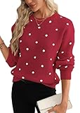  shownicer Pull Femme Hiver Col Rond Pull à Pois Chic Et Elegant Pulls en Tricot Sweater Haut Tops A Rouge M