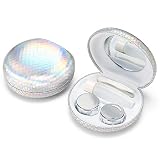 Muf Twinkle Portable Contact Lens Case,Contact Lens Travel Kit with Mirror,Container,Tweezer,Contact Lens Solution Bottle,Shining Contact Case Travel Outdoors Daily Use,Silver Sparkles