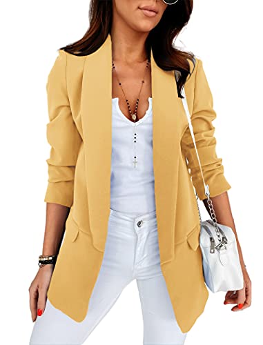 Langwyqu Womens Casual Open Front Blazers Long Sleeve Work Office Jacket Blazer Yellow #TOP1